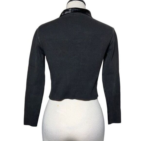 Armani A/X Black Long Sleeve Cropped Button Up Ribbed Shirt Small - Picture 4 of 5